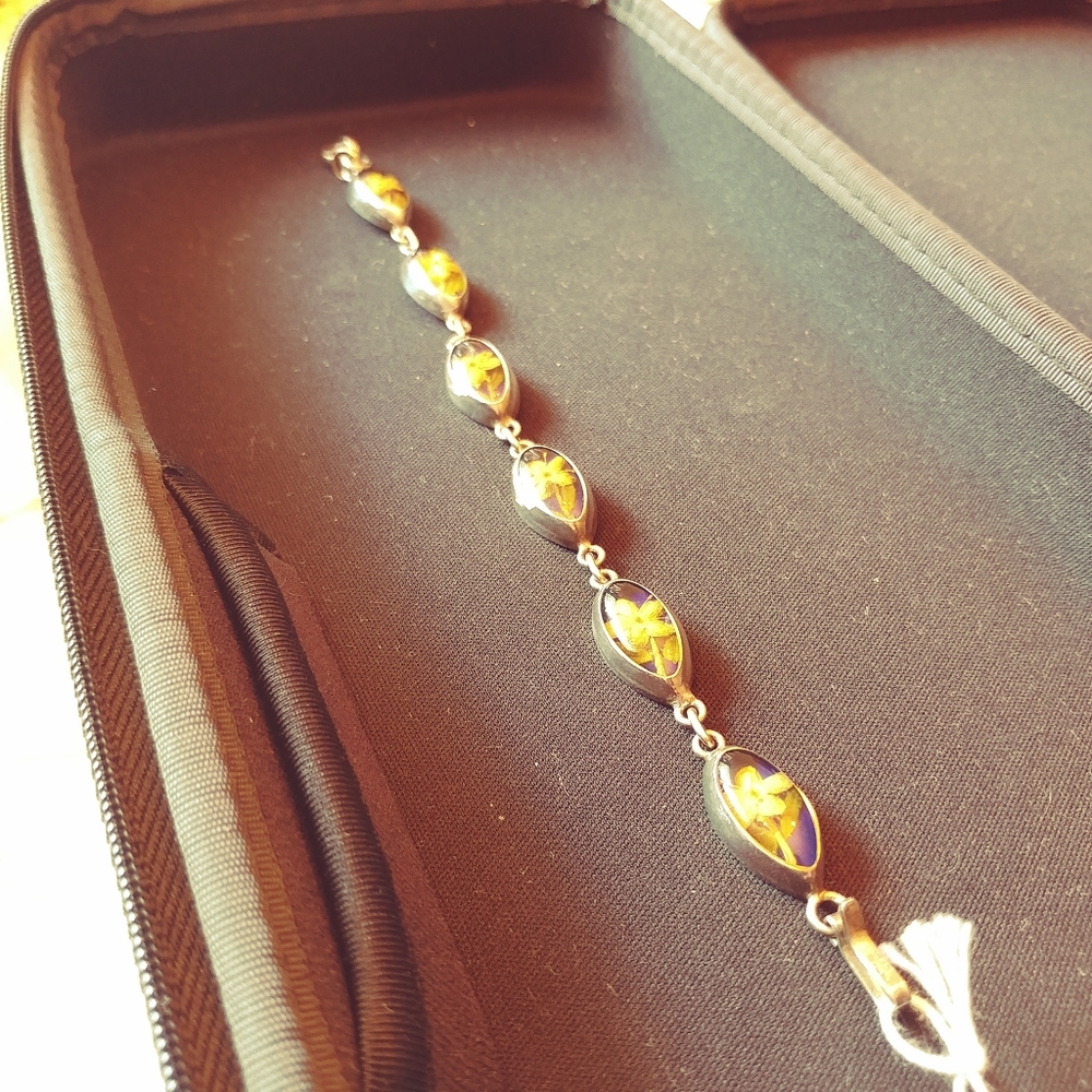 Vintage Sterling and Resin Flower Bracelet